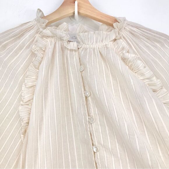 Cleobella Cream ARI Metallic Sparkle Stripe Ruffled Long Sleeve Peasant Blouse - Picture 8 of 16